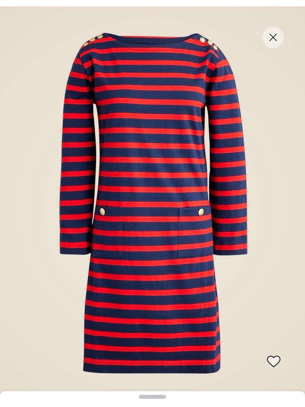 J.Crew Navy and Red Striped Mariner Boatneck Shift Dress with Gold Buttons
